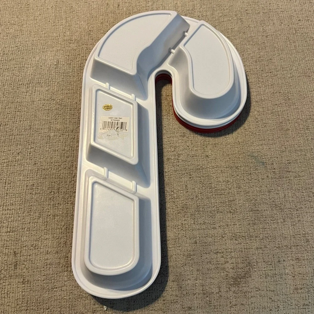 Set of 4 Christmas Candy Cane Serving Trays Red White Holiday Snack Platters